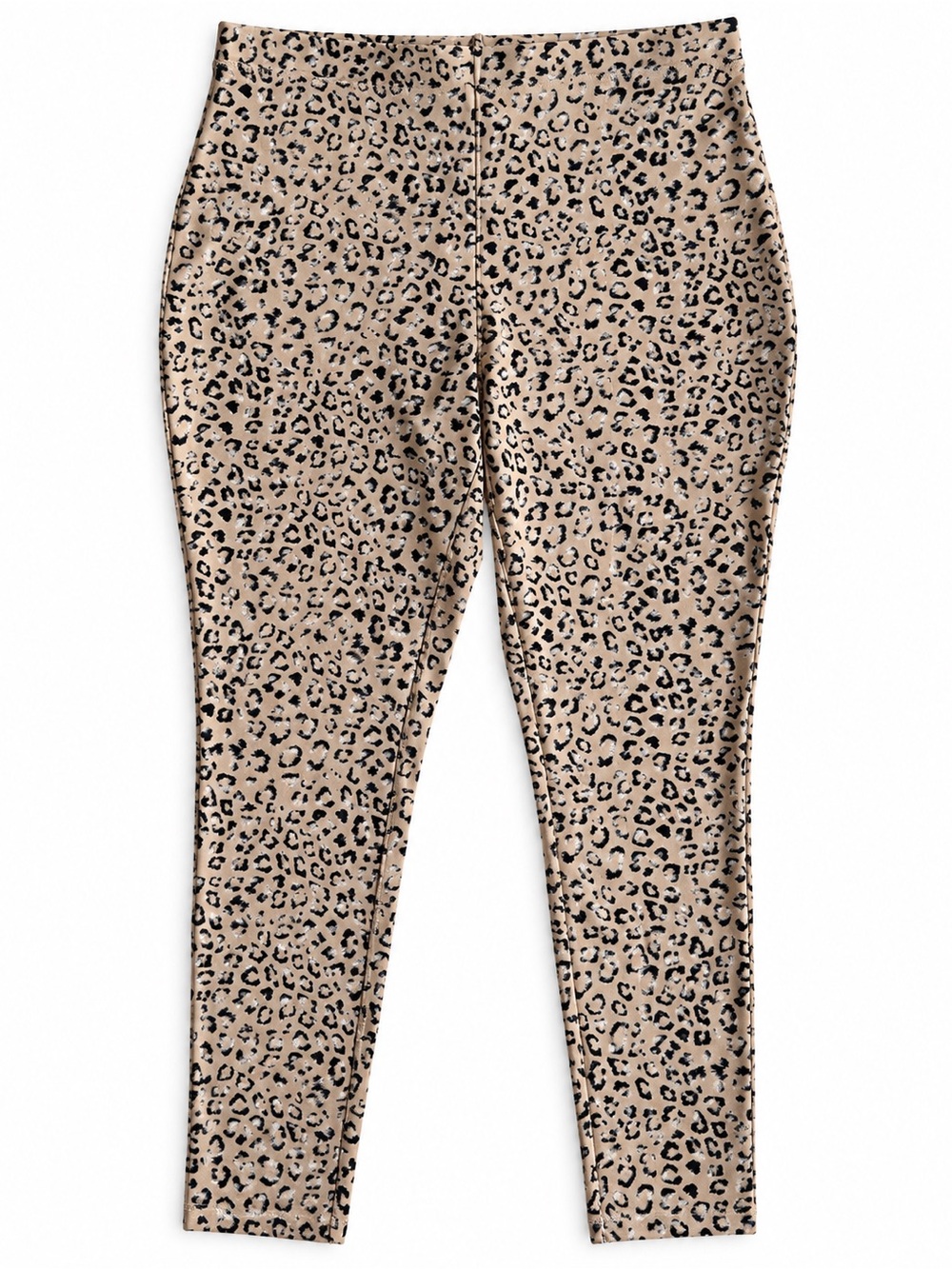 Chico’s Ponte Twin Animal Print Leggings Black Tan Leopard Stretch Size 2R US 12
